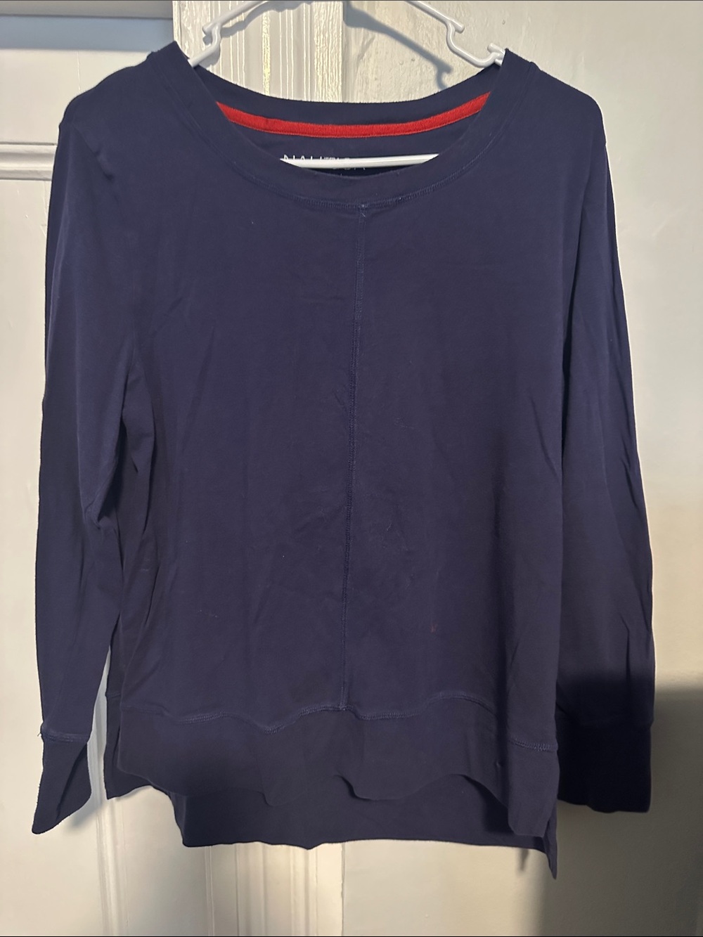 Nautica Navy Long Sleeve Crewneck with Red Neck Trim